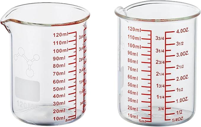 High Borosilicate Glass Measuring Cup-V-Shaped Spout,120ml(4OZ) Glass Measuring Beaker for Kitchen or Restaurant, Easy to Read(Pack of 2) by AckersBORO33