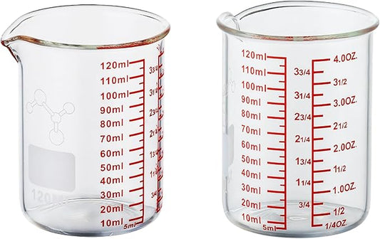 High Borosilicate Glass Measuring Cup-V-Shaped Spout,120ml(4OZ) Glass Measuring Beaker for Kitchen or Restaurant, Easy to Read(Pack of 2) by AckersBORO33