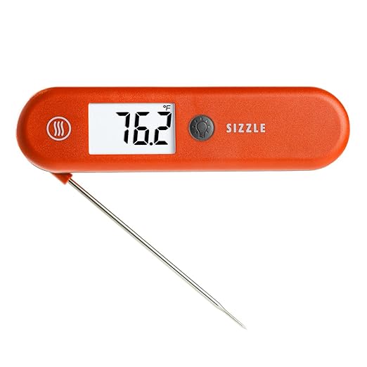 ThermoWorks SIZZLE Digital Meat Thermometer – Instant Read in 2 Seconds, Waterproof, Folding Probe with Magnetic Back, Auto-Rotating Backlit Display, for Cooking Food, Grill & BBQ - Cayenne Pepper Red by ThermoWorks