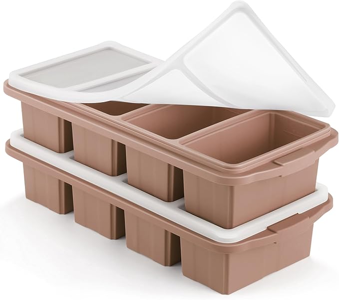 Ztomine Silicone Freezer Tray With Lid - Silicone Freezer Food Molds- Large Ice Cube Tray,Silicone Freezer Container,Freeze & Store Soup, Sauce, Broth,Leftovers - Makes 4 Perfect 1 Cup by Ztomine