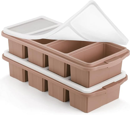 Ztomine Silicone Freezer Tray With Lid - Silicone Freezer Food Molds- Large Ice Cube Tray,Silicone Freezer Container,Freeze & Store Soup, Sauce, Broth,Leftovers - Makes 4 Perfect 1 Cup by Ztomine