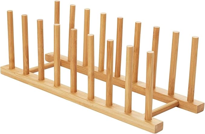 HBlife Bamboo Dish Plate Bowl Cup Book Pot Lid Cutting Board Drying Rack Stand Drainer Storage Holder Organizer Kitchen Cabinet（Keep Dry） by HBlife