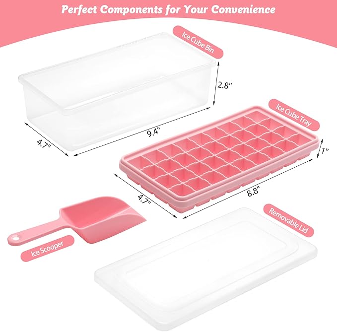 Silicone Ice Cube Tray with Leak-Proof Lid & Storage Bin for Freezer – BPA-Free 36-Piece Nugget Ice Molds, Spill-Resistant Cover & Ice Scoop Container Cover - Image 2