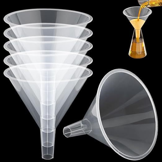 6 Pcs 4.7 Inch Wide Mouth Plastic Funnels,Multi-Purpose Clear Funnels with with Long Reaching Spout for Water Bottles,Oils,Kitchen, Easy and Smooth Content Transfer