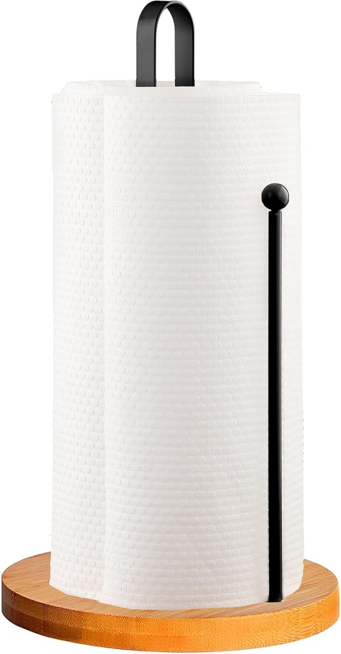 Wood Paper Towel Holder Countertop, TONLEA Kitchen Paper Towel Holder FreeStanding with Non-Slip Base for Kitchen and Bathroom Organization by TONLEA