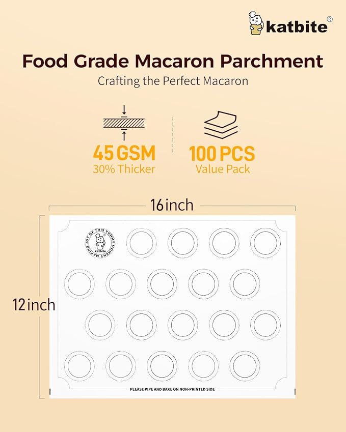 Katbite 100 Macaron Parchment Sheets Template Baking, Cookie Parchment, Printed Circle Baking Stencil for Macaron Cookie, 12x16 In, Non-Stick & Heavy Duty, Pre-cut Paper for Chicken Pizza French Fry - Image 2