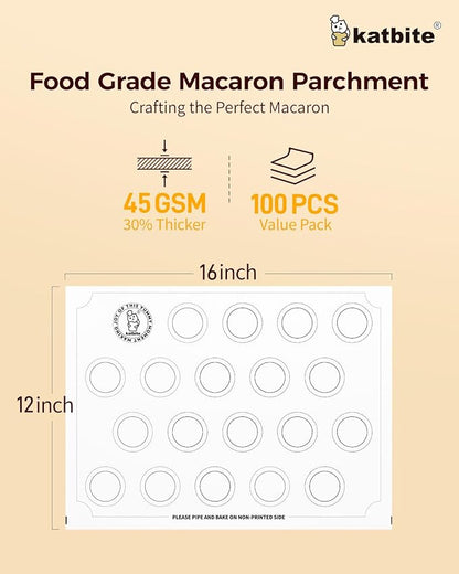 Katbite 100 Macaron Parchment Sheets Template Baking, Cookie Parchment, Printed Circle Baking Stencil for Macaron Cookie, 12x16 In, Non-Stick & Heavy Duty, Pre-cut Paper for Chicken Pizza French Fry - Image 2