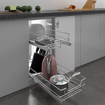 2 Tier Pull Out Cabinet Organizer 14" W X 22" D, Slide Out Drawers For Kitchen Cabinets, Pull Out Drawers For Cabinets Capacity Heavy Duty Caddy, Cabinet Pullout Shelves Chrome-Plated,Bathroom Pantry - Image 9
