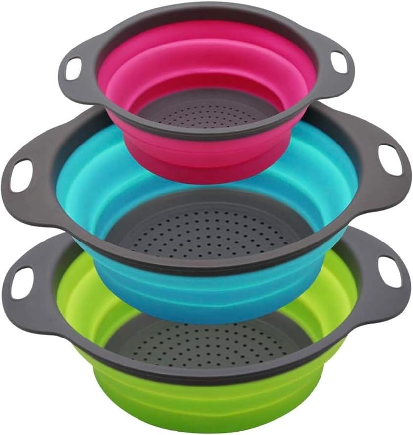 New and improved- Set of 3 Niklye Ultimate Kitchen Strainers—1×10” & 2×12” Collapsible Silicone Colanders. Now more durable and robust for everyday use with pasta, veggies, fruit & more. by Unknown