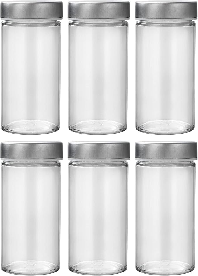 Tianifa 6 Pcs Glass Spice Jars/Bottles for Rotating Spice Rack-3oz Empty round Spice Containers with Airtight Metal Caps with Shaker Lids (6, Stainless Steel Lids) by Tianifa