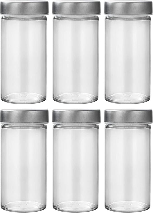 Tianifa 6 Pcs Glass Spice Jars/Bottles for Rotating Spice Rack-3oz Empty round Spice Containers with Airtight Metal Caps with Shaker Lids (6, Stainless Steel Lids) by Tianifa