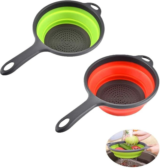 2 Pack Kitchen Foldable Silicone Strainer Colanders, Collapsible Colanders with Handles, Space-Saver Folding Strainer Colander for Draining Pasta, Vegetable (Green and Red) by ddLUCK