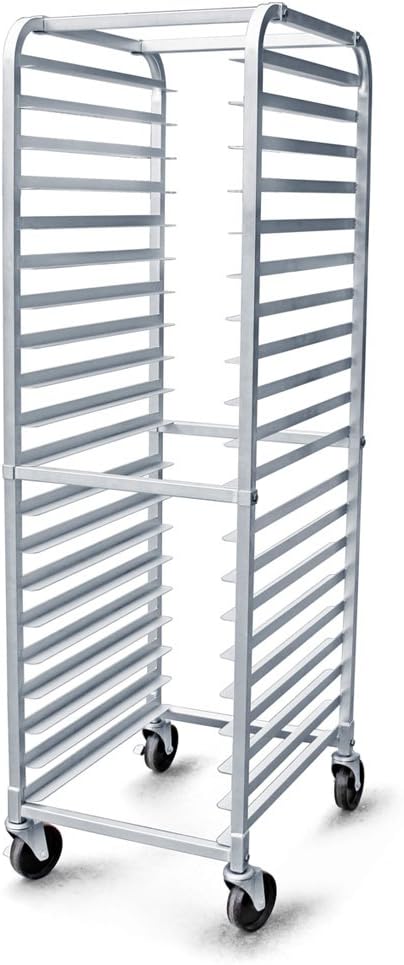 New Star Foodservice 36527 Commercial-Grade Aluminum 20-Tier Sheet Pan/Bun Pan Rack, 26" L x 20" W x 69" H with Brake Wheels Silver by NewStarFoodservice