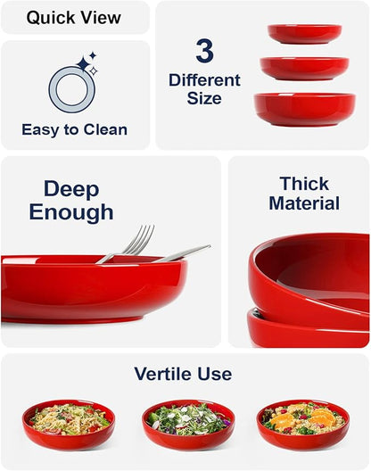 LE TAUCI Pasta Bowls 45 oz, Salad Bowls Set for Serving Soup, Pasta, Noodle, Dinner, Large Kitchen Bowl Plates, Microwave Safe - 8.5 Inch, Set of 4, Red - Image 4