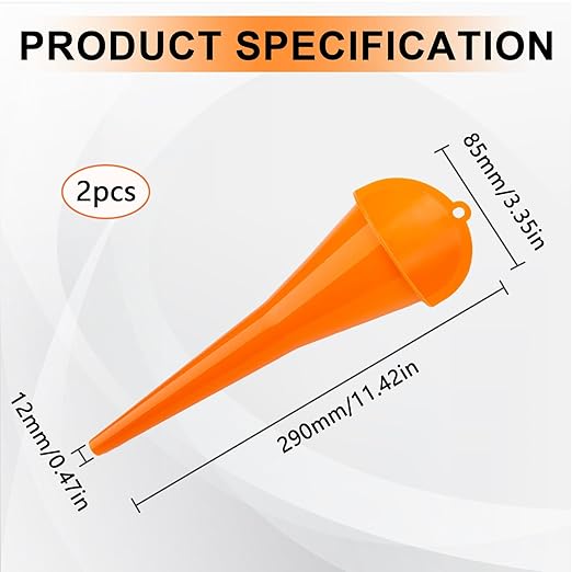 Long-Neck Oil Funnel for Automotive – Multi-Function Plastic Funnel for Oil, Gas & Lubricants – Universal Car Accessory (Orange (2-Pack)) - Image 2