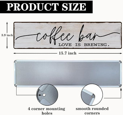 Coffee Bar Sign, Love is Brewing Signs, Retro Metal Tin Sign, Vintage Coffees Wall Art, Decorations for Kitchen, Cafe, Coffee Station, Home Bar, Decorative Metal Wall Signs 15.8x4 Inches - Image 2