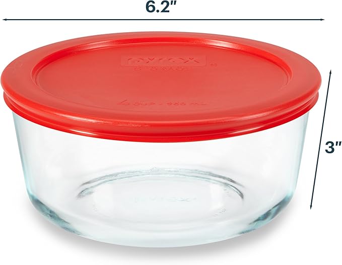 Pyrex Simply Store Glass Food Storage Container, Snug Fit Non-Toxic Plastic BPA-Free Lids, Freezer Dishwasher Microwave Safe, 4 Cup - Image 2