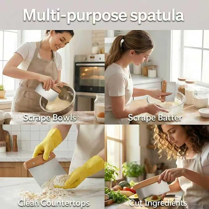 Dough Cutter, Kitchen Scraper, Food Scraper, Multipurpose Pastry Pizza Baking Cooking Cutting Board, Bench Scraper Kitchen Tool, Stainless Steel Metal Griddle Scraper Chopper Tool - Image 3