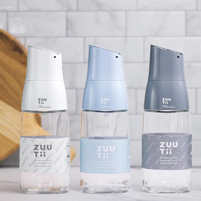 Zuutii Olive Oil Dispenser - Drip Free Spout, Glass Bottle for Kitchen, Cooking Oil & Vinegar Dispenser, Soy Sauce Container, Yukon White