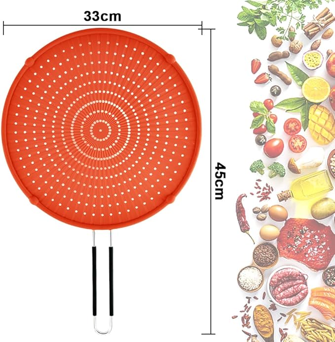 Splatter Screen for Frying Pan, Grease Splatter Guard, Heat-Resistant Splatter Guards for Frying, Silicone Splatter Guard for Everyday Cooking, Dishwasher Safe, Red （16in×12in×0.5in） - Image 2
