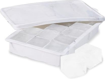 Host Ice Cube Tray with Lid, Makes 15 1.25" Cubes, Durable Silicone Trays, Perfect for Cocktails, Beverages, Mocktails, Iced Coffee, Tea, Infused Water, Kitchen Essentials, Set of 1, Marble