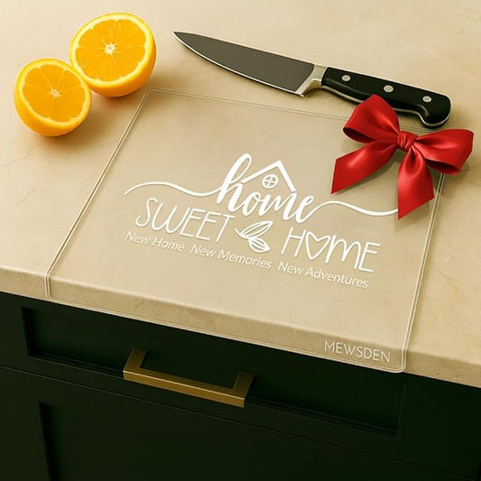 House Warming Gifts New Home - Engraved Acrylic Cutting Board with Counter Lip, Clear Countertop Protector Housewarming Gifts for Women Man Couples First House New Apartment Aesthetic Kitchen Decor by MEWSDEN
