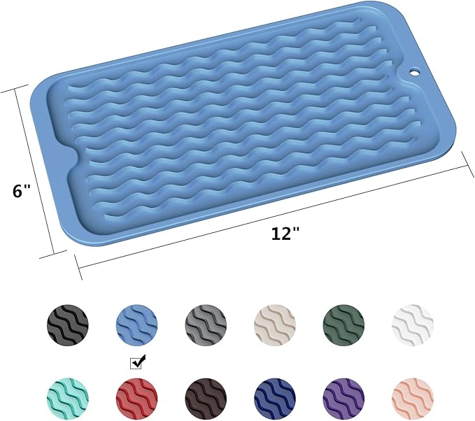 ZLR Silicone Sponge Holder & Sink Caddy Tray (6" x 12") - Narrow Dish Drying Mat for Kitchen Counter - Waterproof Soap Dispenser Organizer, Non-Slip Bathroom Vanity Tray (Lichen Blue) - Image 6