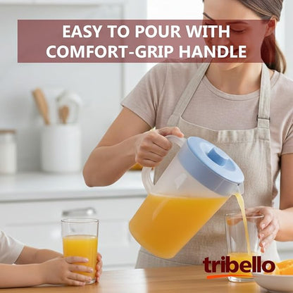 Tribello 1 Gallon Pitcher with Lid, Clear Plastic Water Pitcher with 3-Way Lid, Freezer/Dishwasher Safe, and BPA Free (1 Gallon) - Image 2