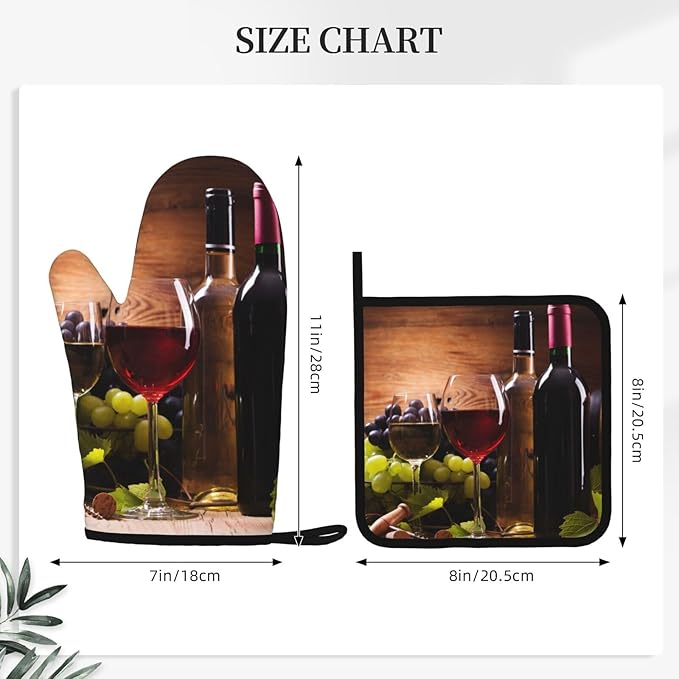 Wine Grapes Wooden Vintage Oven Mitts and Pot Holders Sets of 4, Heat Resistant Silicone Oven Mittens and Potholders Gloves Hot Pads for Kitchen Cooking Baking Grilling BBQ Chef - Image 2