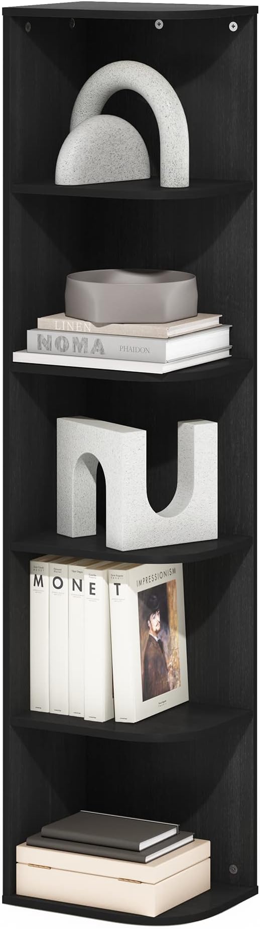 Furinno PASIR Book Shelf, 5-Tier Corner Bookshelf with Open Shelf, Standing Bookcase, 9.3 x 12 x 51.7, for Organization and Storage, for Living Room, Bedroom, Home Office, Blackwood by Furinno-FitsYourSpaceFitsYourBudget