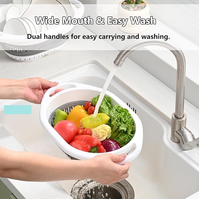 2-Pack Collapsible Silicone Colander Strainer, Foldable Kitchen Sink Basket for Washing Vegetables & Pasta, Space Saving & Dishwasher Safe, Kitchen Essentials - Image 5