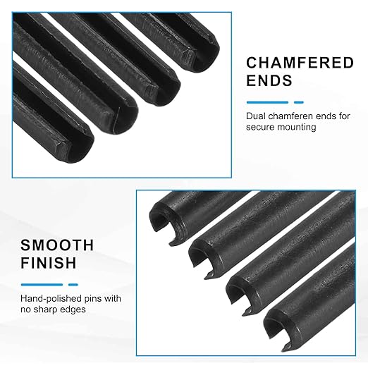 MECCANIXITY 120Pcs Slotted Split Roll Pins 3/50 Inch(1.5mm) Dia. 11/16 Inch(18mm) Length Steel Spring Tension Expansion Dowels for Secure Fastening, Black