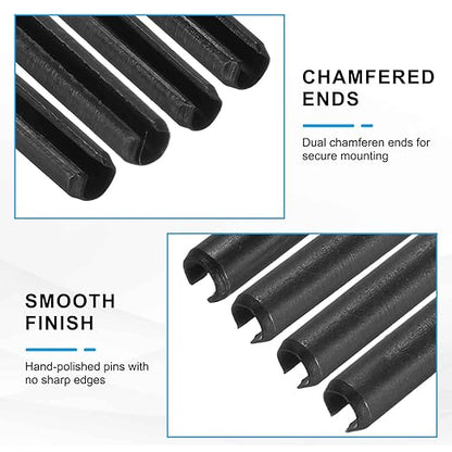 MECCANIXITY 120Pcs Slotted Split Roll Pins 2/25 Inch(2mm) Dia. 4/5 Inch(20mm) Length Steel Spring Tension Expansion Dowels for Secure Fastening, Black