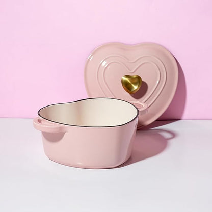 Paris Hilton Enameled Cast Iron Dutch Oven Heart-Shaped Pot with Lid, Dual Handles, Works on All Stovetops, Oven Safe to 500°F, 2-Quart, Pink - Image 8