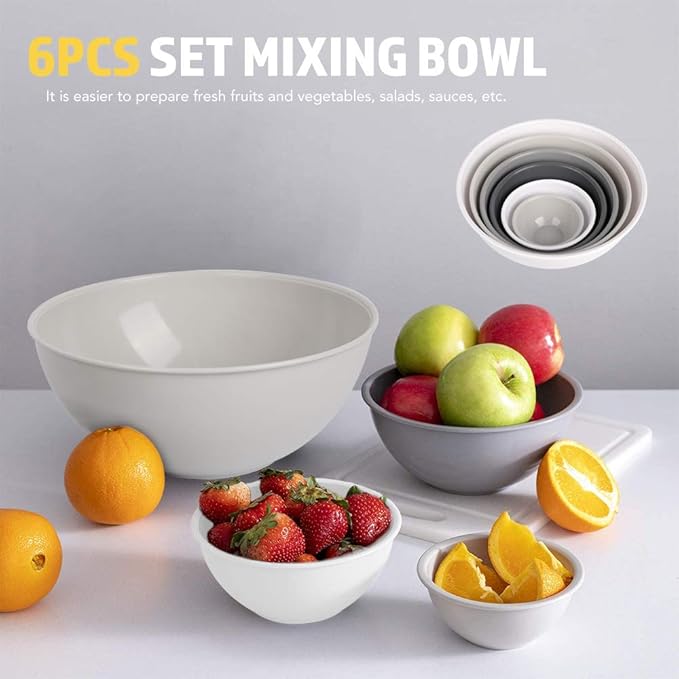 BoxedHome BPA Free Plastic Round Mixing Bowl with Lids, 12 Pack Nesting Bowls with Lids Set, Microwave and Dishwasher Safe Prep & Serving Bowls Great for Mixing, Baking, Serving (White, 12pcs) - Image 6