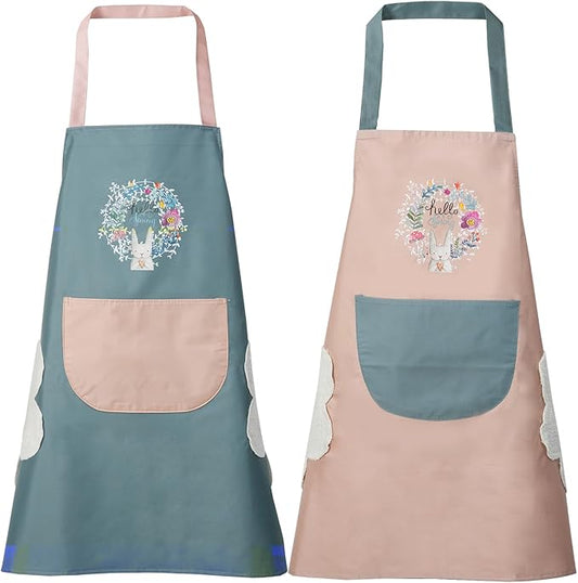 DILLMAN Women Kitchen Apron with Hand Wipe Pockets，Big Pocket,Hand-wiping, Waterproof for Cooking Baking