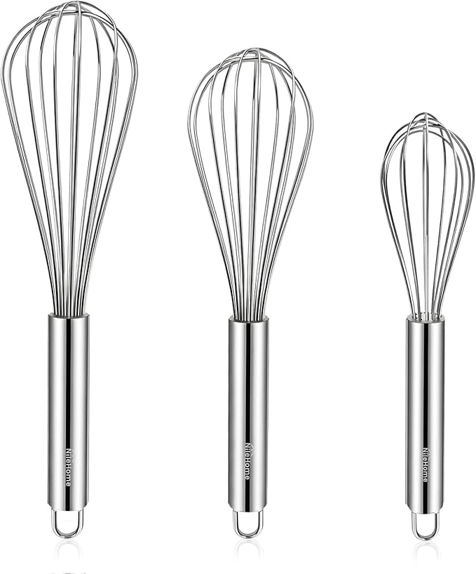 NileHome Stainless Steel Whisk Set 8" 10" 12" Kitchen Whisk Balloon Whisk Kitchen Wisk Wire Whisks for Cooking, Whisking, Blending, Beating, Stirring-3 Pack… by NileHome