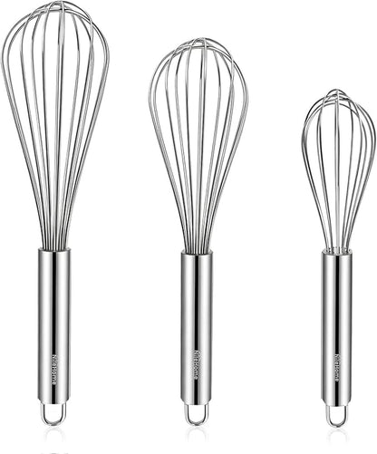 NileHome Stainless Steel Whisk Set 8" 10" 12" Kitchen Whisk Balloon Whisk Kitchen Wisk Wire Whisks for Cooking, Whisking, Blending, Beating, Stirring-3 Pack… by NileHome