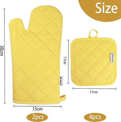 Oven Mitts and Pot Holders Sets,6 Pcs Oven Mitts and Potholders with Recycled Cotton High Heat Resistant Extra Thick Long Oven Mitts for Cooking(Yellow) - Image 3