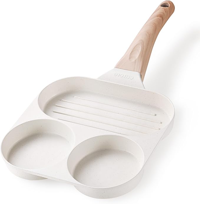 CAROTE Egg Pan Omelette Pan, 3-In-1 Divided Nonstick Grill Pan, Pancake Pan and Healthy Egg CookerSuitable for Gas Stove & Induction Cookware, White Granite by CAROTE