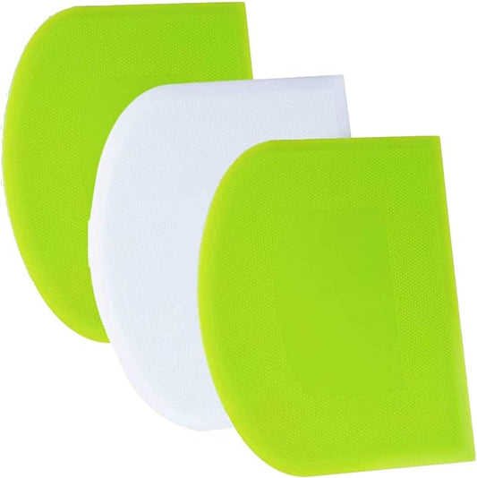 SURDOCA Dough Scraper Bench Scraper - 3P 4.7x3.7" Plastic Flexible Bowl Scraper, Sharp Edge & Angles Cake Scraper. Non-Slip Bakeware Decorating Tools Sculpting & Modeling Tools - Green+White+Green by SURDOCA