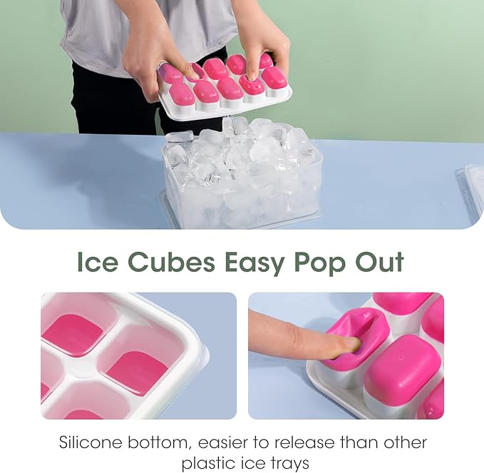 DOQAUS Ice Cube Tray with Lid and Bin - 4 Pack Silicone Ice Cube Trays for Freezer, Stackable Ice Bucket Kits with Storage Container & Scoop for Kitchen, RV, Cocktail, Coffee - Image 4