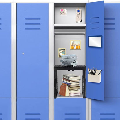 Svartur Locker Shelf for School Locker Adjustable Height and Width, Locker Organizer Shelf Stackable Locker Tools for Gym Lockers, Office, Back to School Essentials, Black