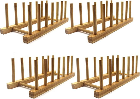 INNERNEED Bamboo Wooden Plate Racks Dish Stand Holder Kitchen Storage Cabinet Organizer for Dish/Plate/Bowl/Cup/Pot Lid/Cutting Board (Pack of 4) by INNERNEED