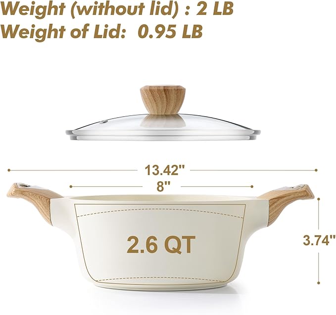 SENSARTE Ceramic Nonstick Stock Pot with Lid, 2.6/4.5/6.6/8.5 QT Soup Pot Casserole Pot, Non-toxic Healthy Pasta Pot, Large Cooking Pot Stew Pot, Induction Compatible, PFOA PFAS PTFE Free, White - Image 6
