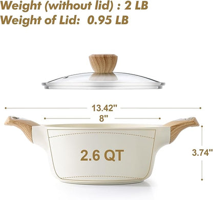SENSARTE Ceramic Nonstick Stock Pot with Lid, 2.6/4.5/6.6/8.5 QT Soup Pot Casserole Pot, Non-toxic Healthy Pasta Pot, Large Cooking Pot Stew Pot, Induction Compatible, PFOA PFAS PTFE Free, White - Image 6