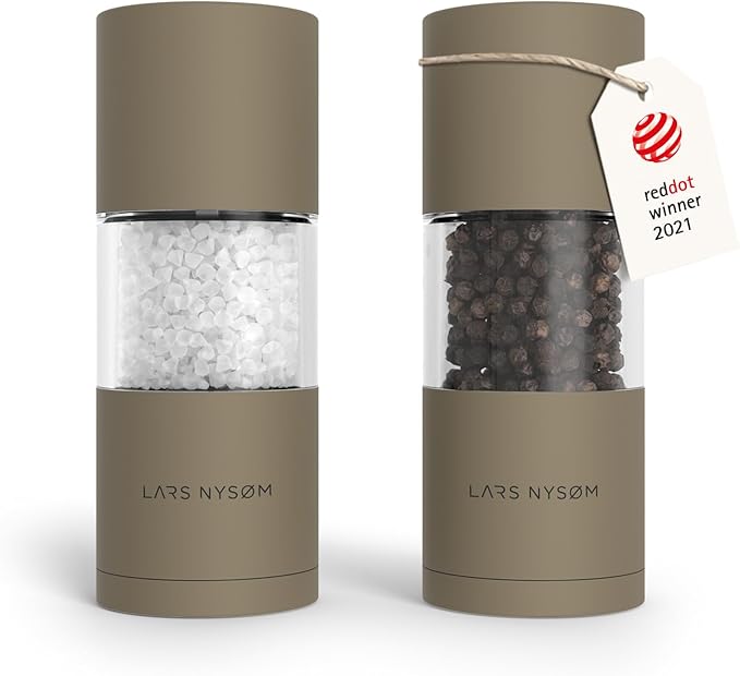 LARS NYSØM Salt and Pepper Grinder Set, Manual Salt and Pepper Mills with Adjustable Ceramic Grinder, Design Spice Shaker Set (Taupe Brown) by LN