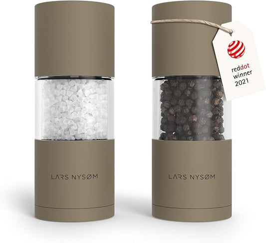 LARS NYSØM Salt and Pepper Grinder Set, Manual Salt and Pepper Mills with Adjustable Ceramic Grinder, Design Spice Shaker Set (Taupe Brown) by LN