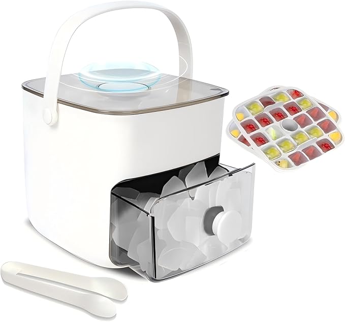 Ice Cube Tray with Lid & Bin Ice Maker for Freezer Ice Trays Ice Container- Ice Molds for Whiskey, Cocktail, Coffee Drinks, Beer with Ice Tongs Kitchen Gadgets Tools (White) by Unknown
