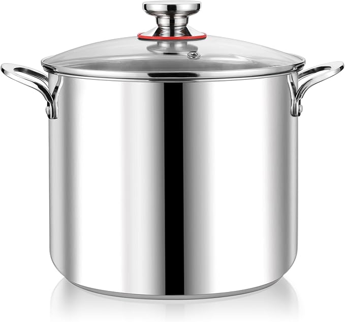 P&P CHEF 12 Quart Stainless Steel Stock Pot with Lid, Large Stockpot for Cooking Pasta Soup, Cookware for Induction Gas Electric Stoves, Visible Lid & Measuring Markings, Dishwasher Safe by PPCHEF